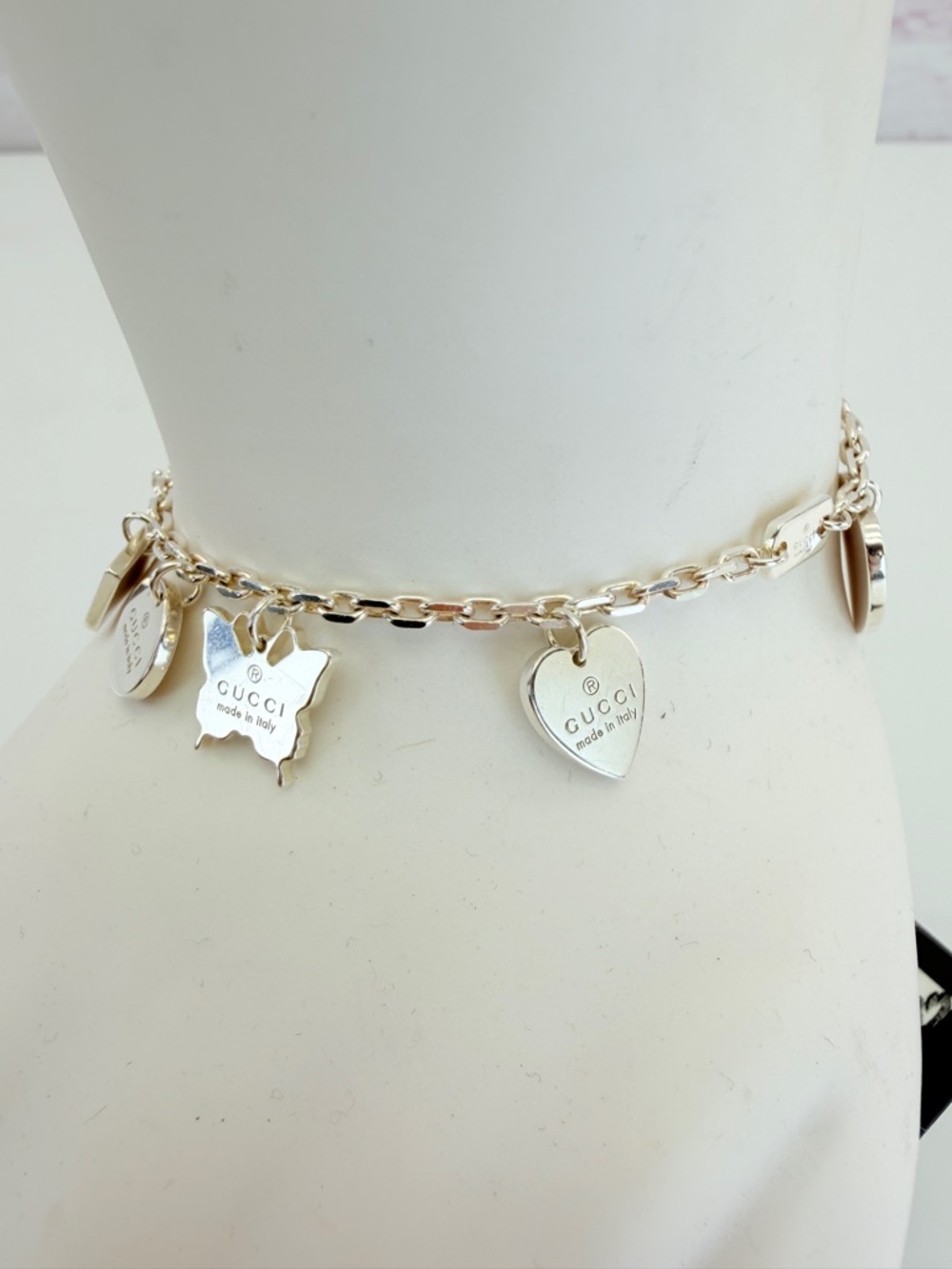 Gucci Trademark Heart Charm Sterling Silver Bracelet - Picture 4 of 12